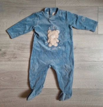 Gemo Pyjama Dors-Bien Bébé 12 Mois Velours Bleu Ours "Câlins à Volonté" Tres Bonne Etat