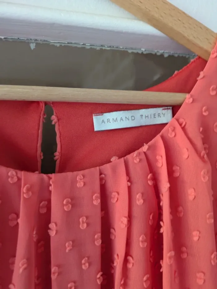 Magnifique haut blouse bouffante corail Armand Thiery taille 42/44 - photo numéro 2