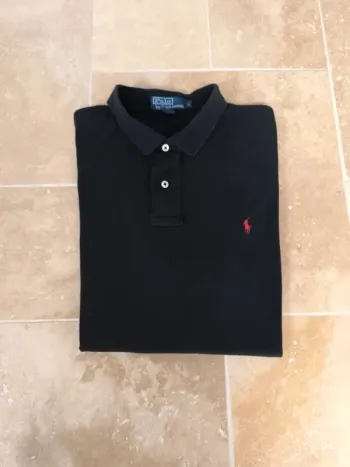 Polo Ralph Lauren homme L noir logo rouge Pima excellent état