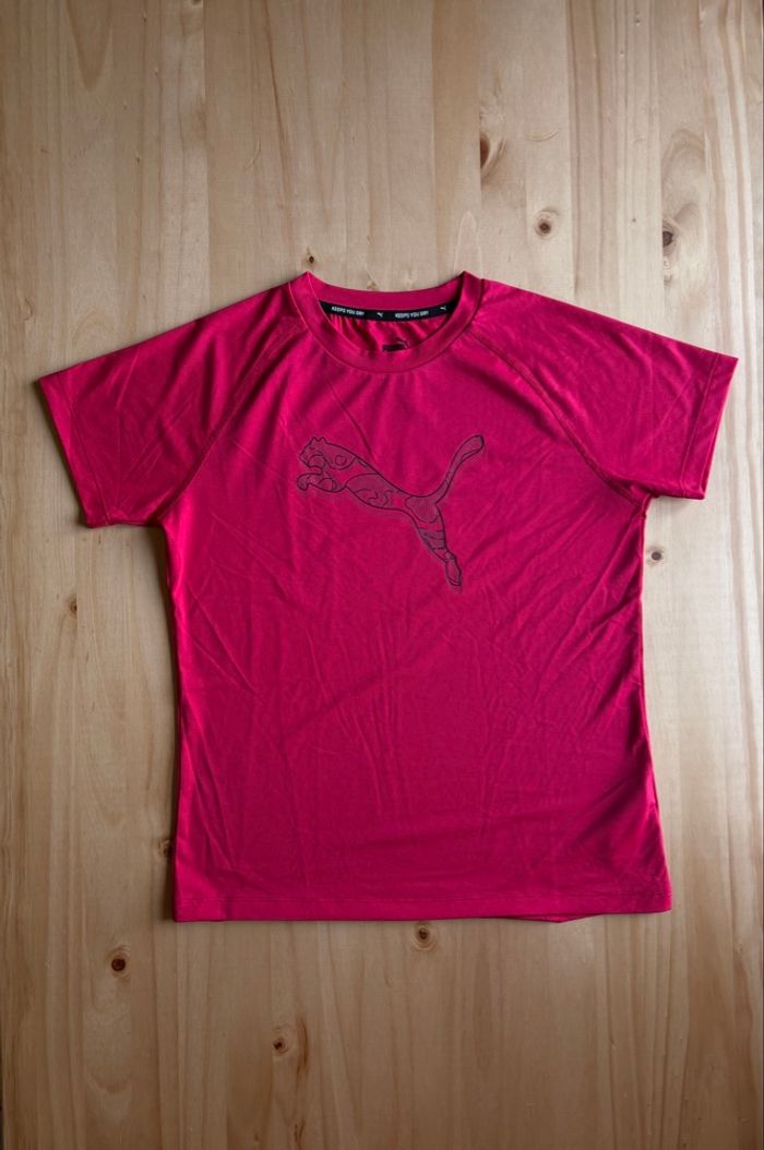 Tee shirt Puma fushia respirant logo noir – taille S - photo numéro 4