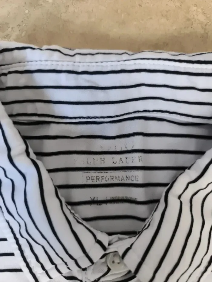Polo Ralph Lauren Performance homme XL blanc rayures marine logo vert excellent état sauf tâche - photo numéro 4