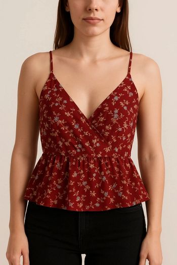 Débardeur à volants fleuri bordeaux | Shein | S