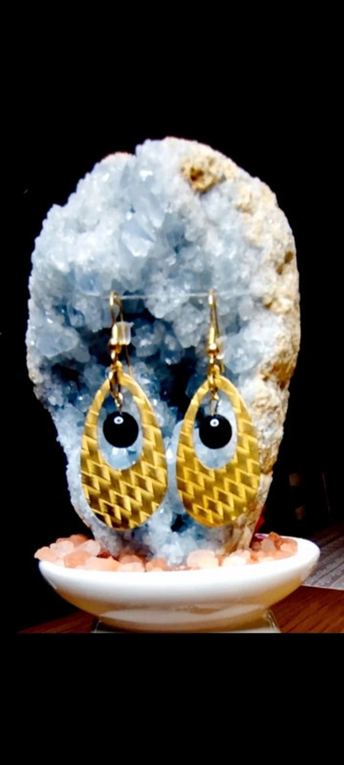 Boucles d'oreilles en Véritable Obsidienne Noire - photo numéro 3
