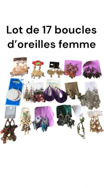 Lot de 17 boucles d’oreilles femme 👂 👩