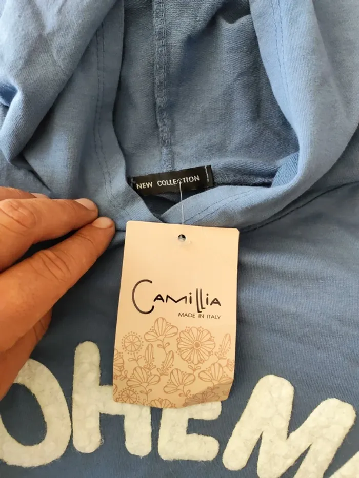 Sweat à capuche Camillia bleu Boheme – Made in Italy – Taille unique - photo numéro 4