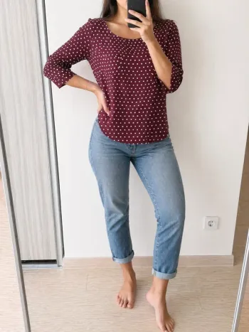 🌸 Haut Mango bordeaux à petits motifs - style casual chic - Taille XS