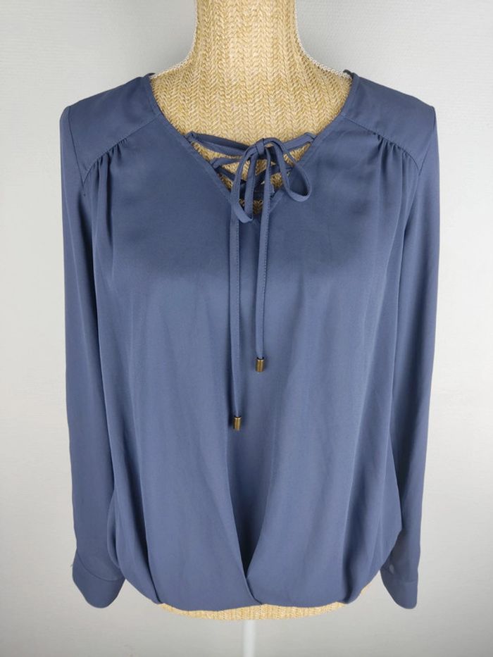 Blouse manches longues col à lacets bleu violet taille 36 C&A neuve