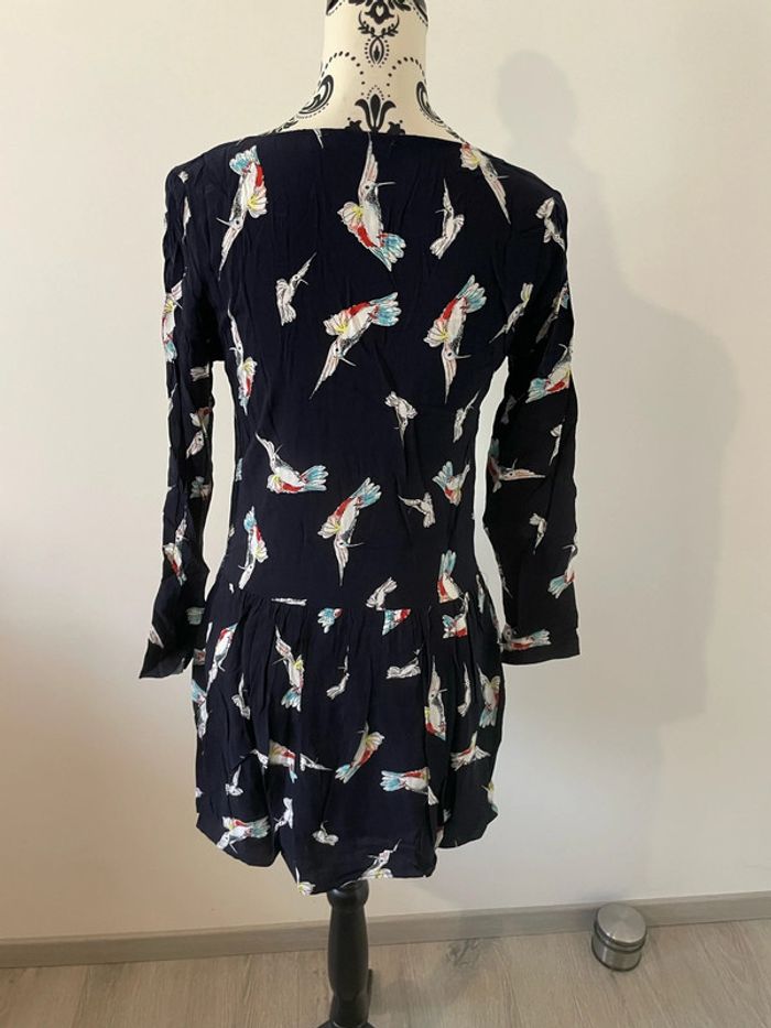Robe à manches longues col V bleu marine à motifs multicolore boutons devant daphnéa taille S - photo numéro 6