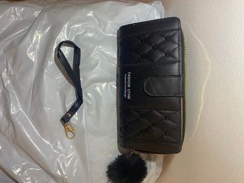 👜 Portefeuille -porte monnaie long femme noir – PVC cuir synthétique double pli