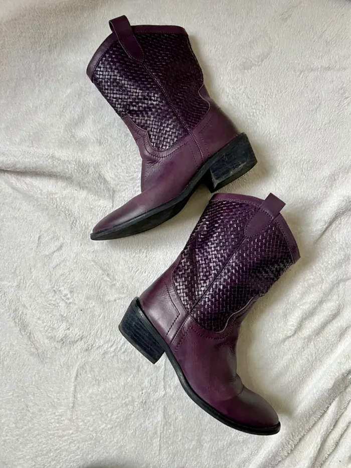 Bottines cuir violettes leather purple low boots Mystical Witch - Pointure 39 - photo numéro 4