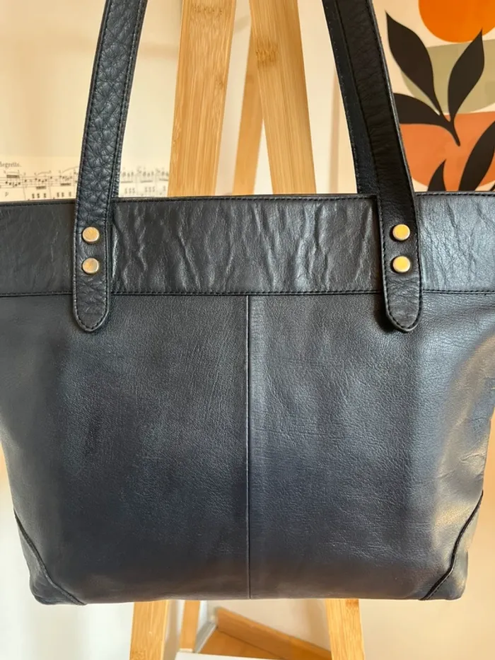Sac vintage en cuir bleu marine très bon état [ref 2508SBl175] - photo numéro 4