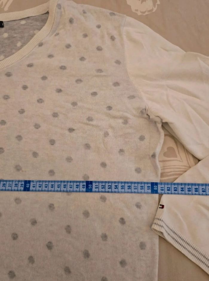 🌟 Pull col V blanc à pois gris Tommy hilfiger femme - Taille  XXL 🌟 - photo numéro 5