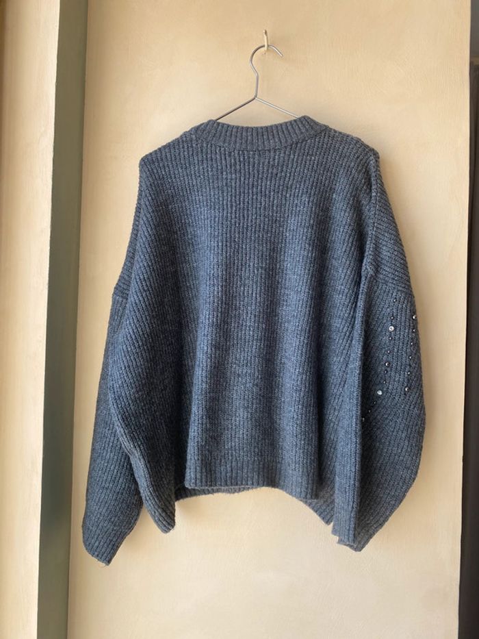 Pull gris strass Stradivarius S - photo numéro 3