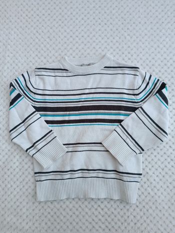 🔸Pull Rayé Blanc & Marron/Bleu – Best Way 3 Ans🔸