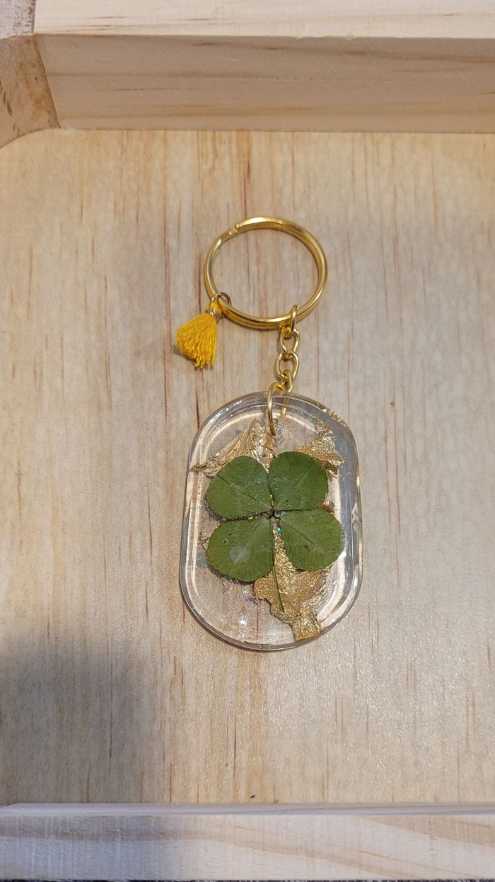 Porte-clés Trèfle à 4 feuilles véritables -au choix - photo numéro 2