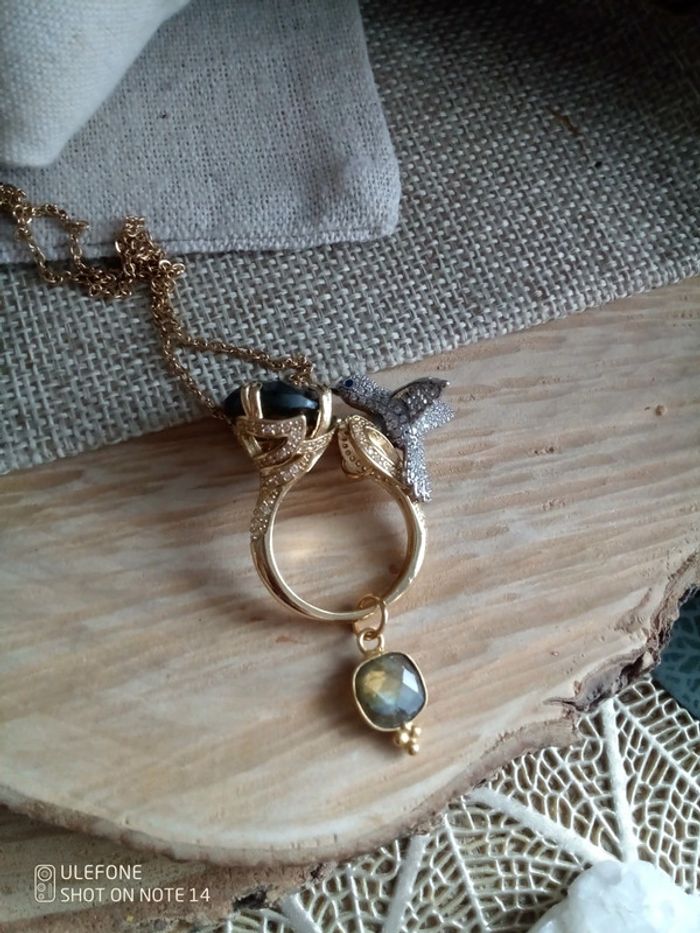 Collier colibri et double pierres de labradorite - photo numéro 2