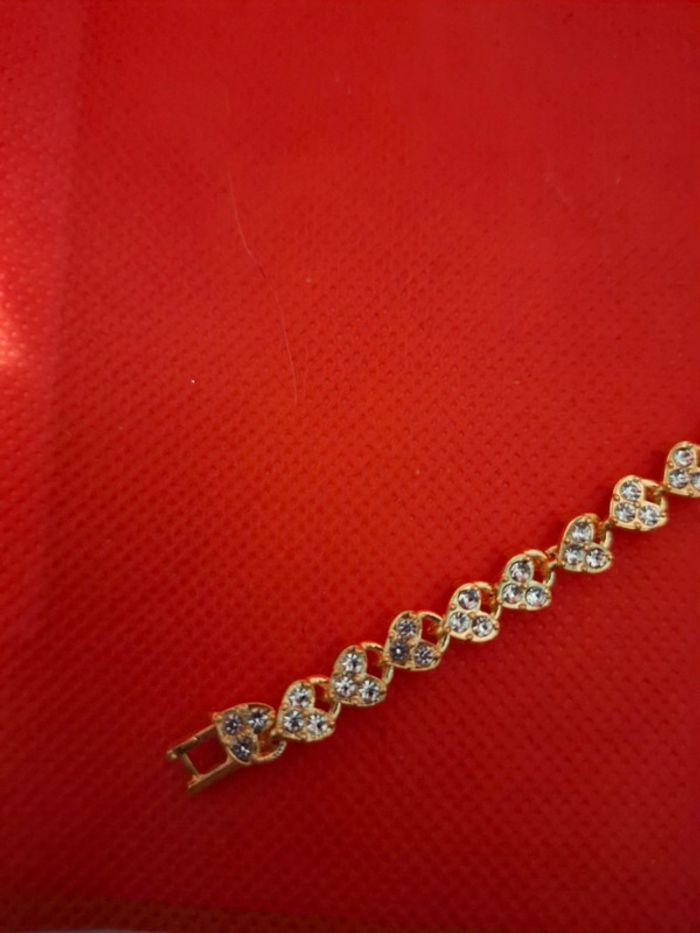 Bracelet acier métal doré neuf avec etiquette et oxydes de zirconium blancs - photo numéro 6