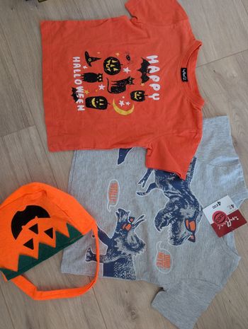 Lot t.shirt 4 ans halloween, dino+ sac