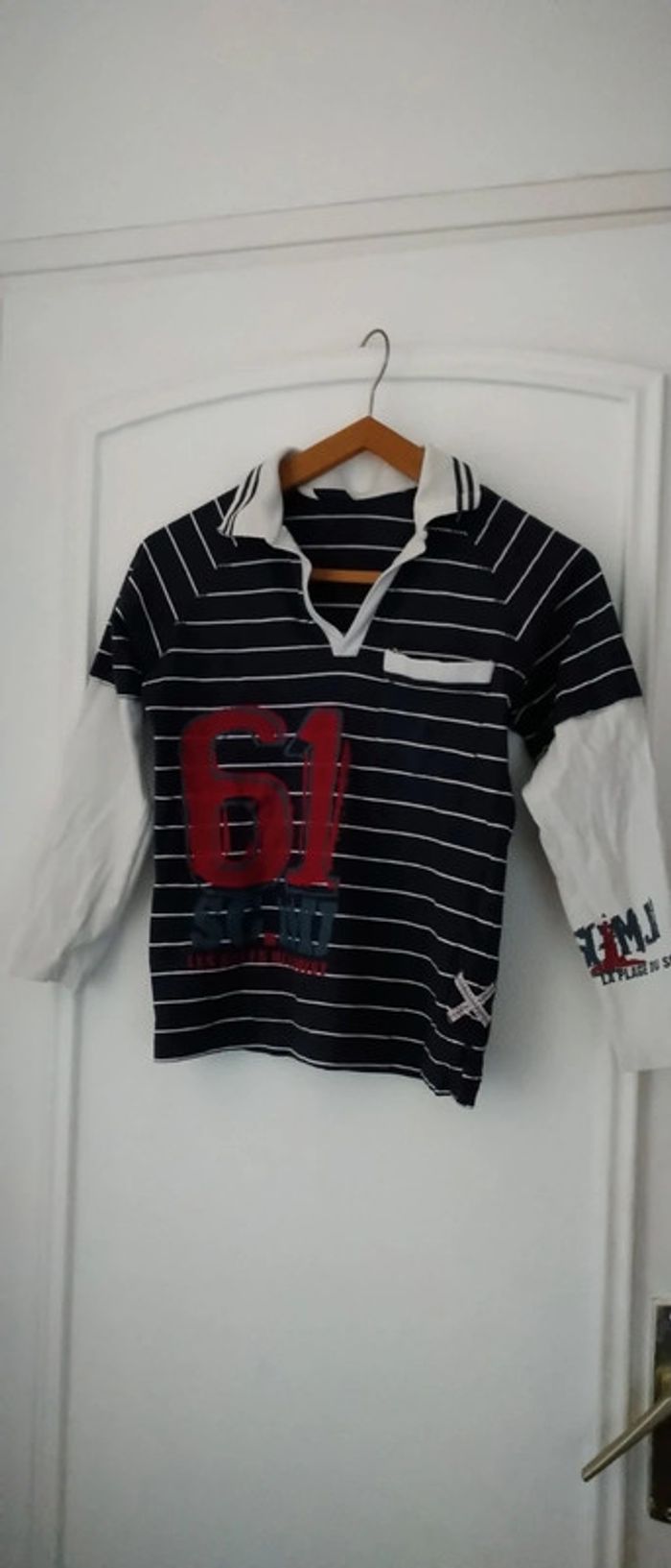 Polo effet 2 en 1 à rayures marine garçon 12 ans sergent major - photo numéro 2