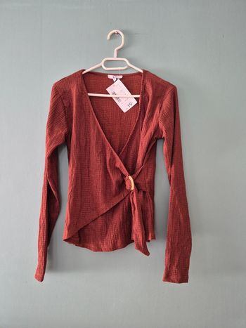 Blouse en crepe, marron, avec boucle, taille 38, la halle, neuve