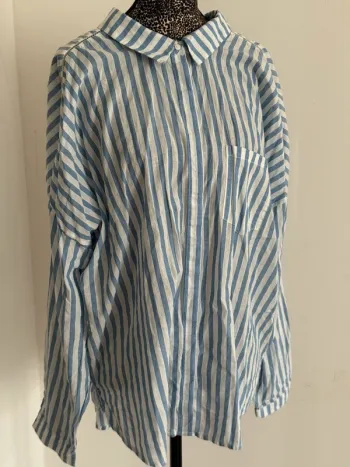 Chemise rayée bleu et blanc – Manches chauve-souris – Taille L