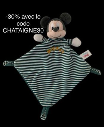 B6216❤️Doudou plat Mickey vert rayé Disney baby nicotoy