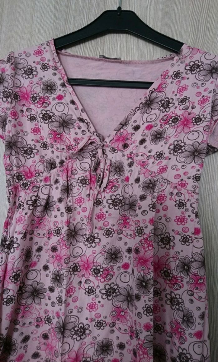 Blouse fleurie rose noir - photo numéro 3
