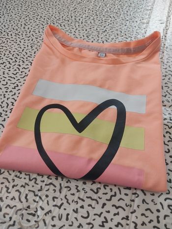 T-shirt fille pêche cœur pastel 5 ans manches courtes été