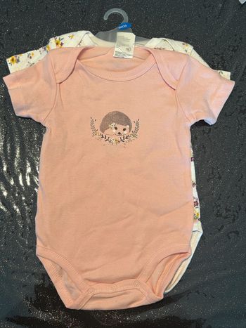 Lot de 2 bodies fille fleurs / hérisson Taille 9 mois.