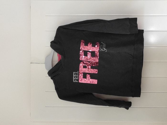 Sweat à capuche fille 6 ans – gris & rose – motif texte à sequins - photo numéro 2