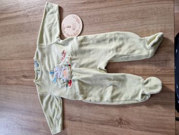 Pyjama / Dors-bien velours vert pâle brodé Lapin Tex - 6 mois
