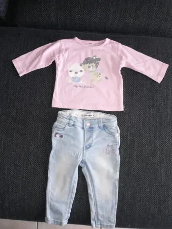 Superbe ensemble jean et tee-shirt, bébé fille, 6mois, Lulu Castagnette