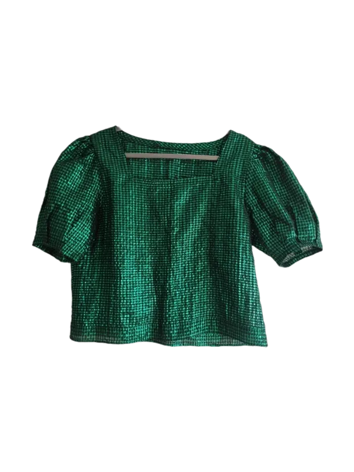 Superbe blouse vintage verte métallisée - Drop vert 🌵🍀 - photo numéro 2