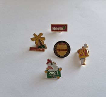 Lot de 5 Pin's Vintage Marques industrielle Herta Kub Or Président
