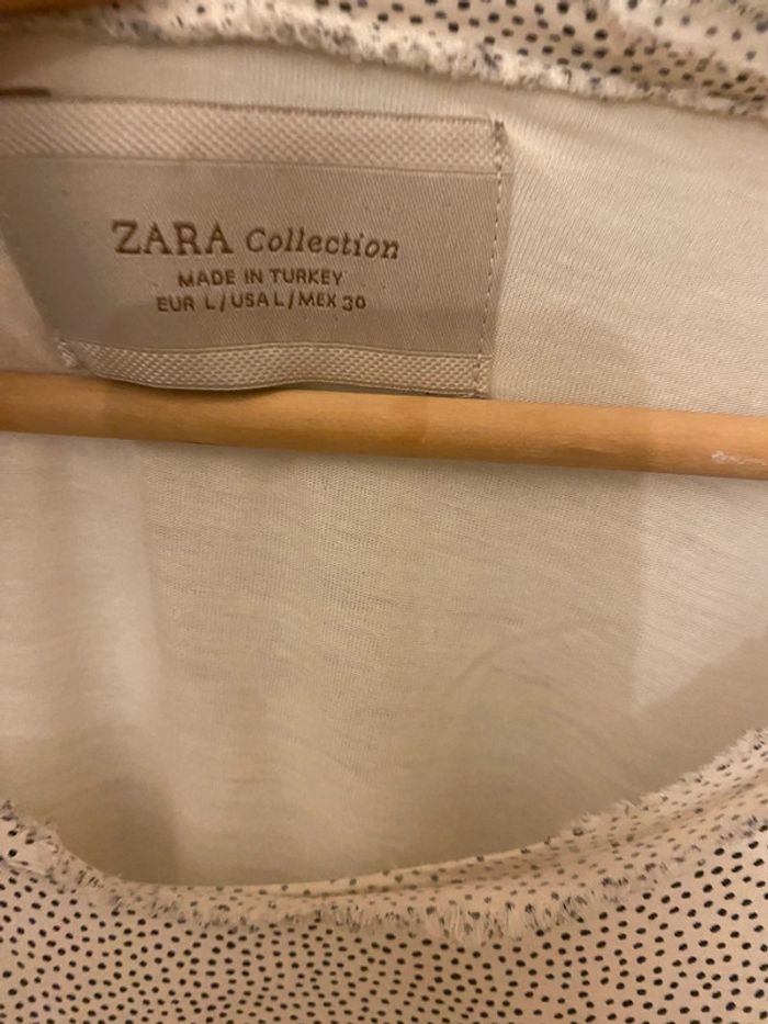 Chemisier viscose crème pois noir Zara taille L - photo numéro 2