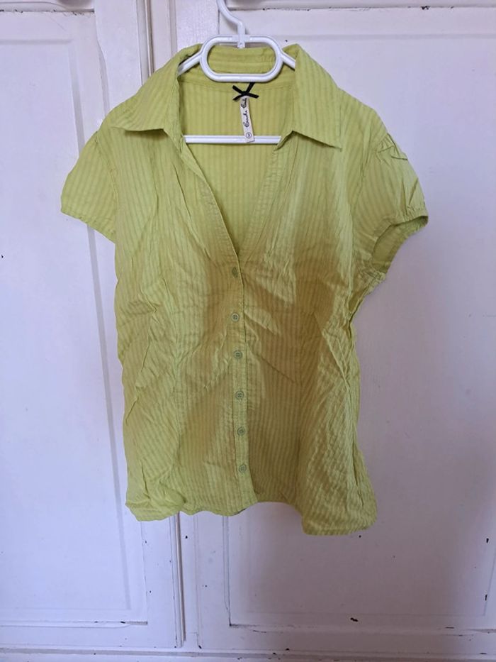 Blouse manche courte chemisier vert pomme col V taille 3 cache cache - photo numéro 7