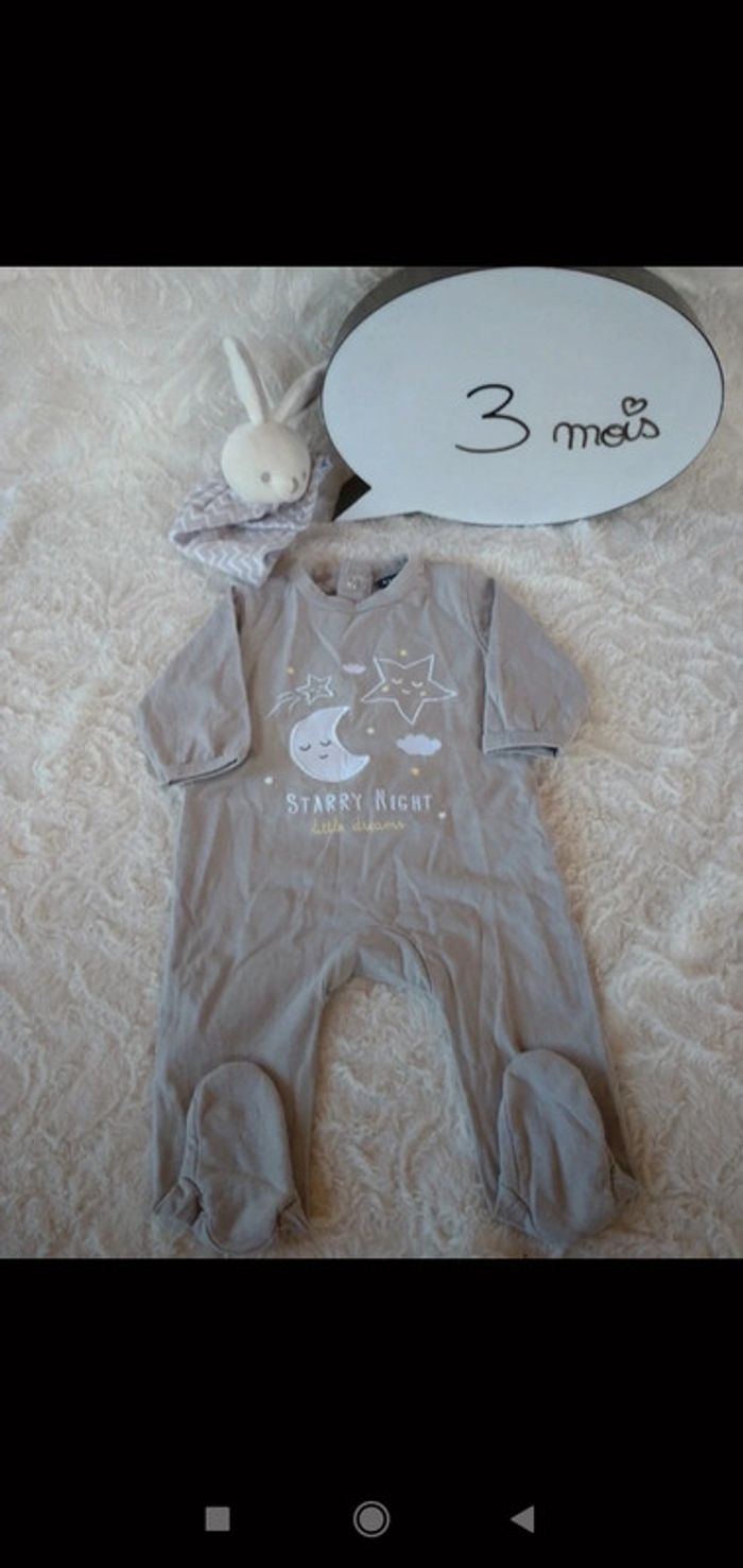 Pyjama grenouillère coton été léger Mixte 3 mois Starry night Étoile Lune Kiabi