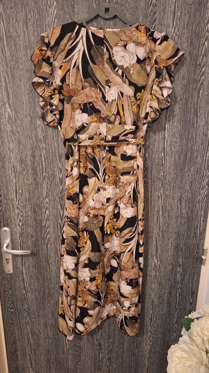 Robe longue manches courtes froufrou imprimé fleuri - photo numéro 2