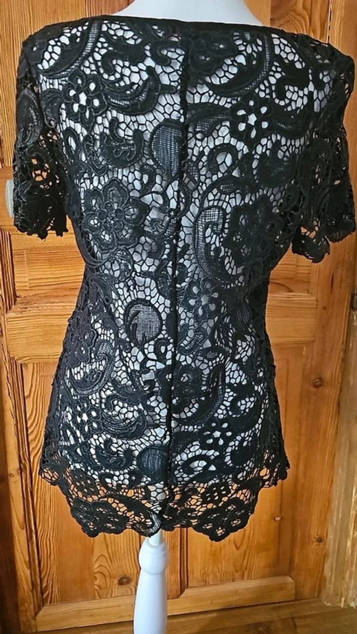 Blouse noire vintage ajourée esprit crochet - photo numéro 5