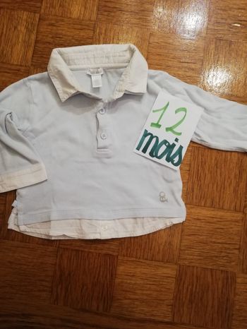 Tee shirt chemise manches longues garçon 12 mois obaïbi bleu et blanc