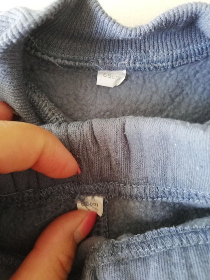 Ensemble pantalon gilet manches longues bleu doublé 68 cm - photo numéro 2