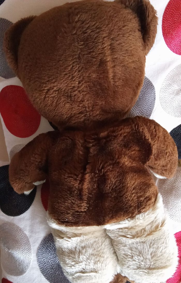 Peluche ours marron foncé / clair  beige   40 cm +/-  vintage ancien bel ours  ourson Boulgom  en posture debout  nez noir dur  yeux noirs en plastique - photo numéro 9