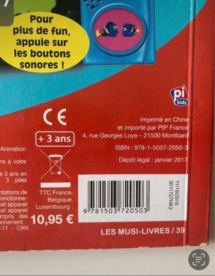 Livre sonore pour enfant Disney TRÈS BON ÉTAT dessin animé Dory - photo numéro 8