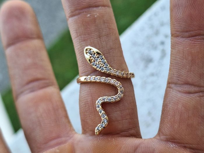 Bague ouverte dorée avec strass forme serpent en Acier Inoxydable Bague de fiançailles pour femme - photo numéro 5