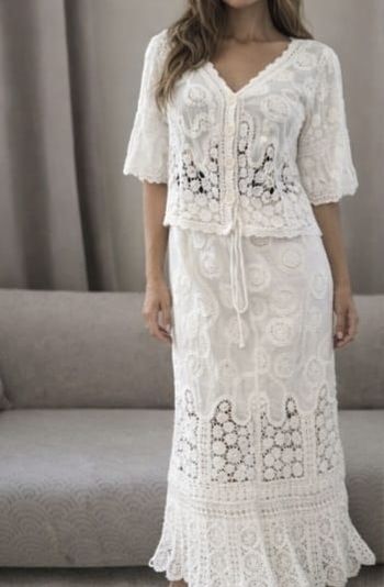 Ensemble crochet bohème-haut+jupe longue-style Ibiza 