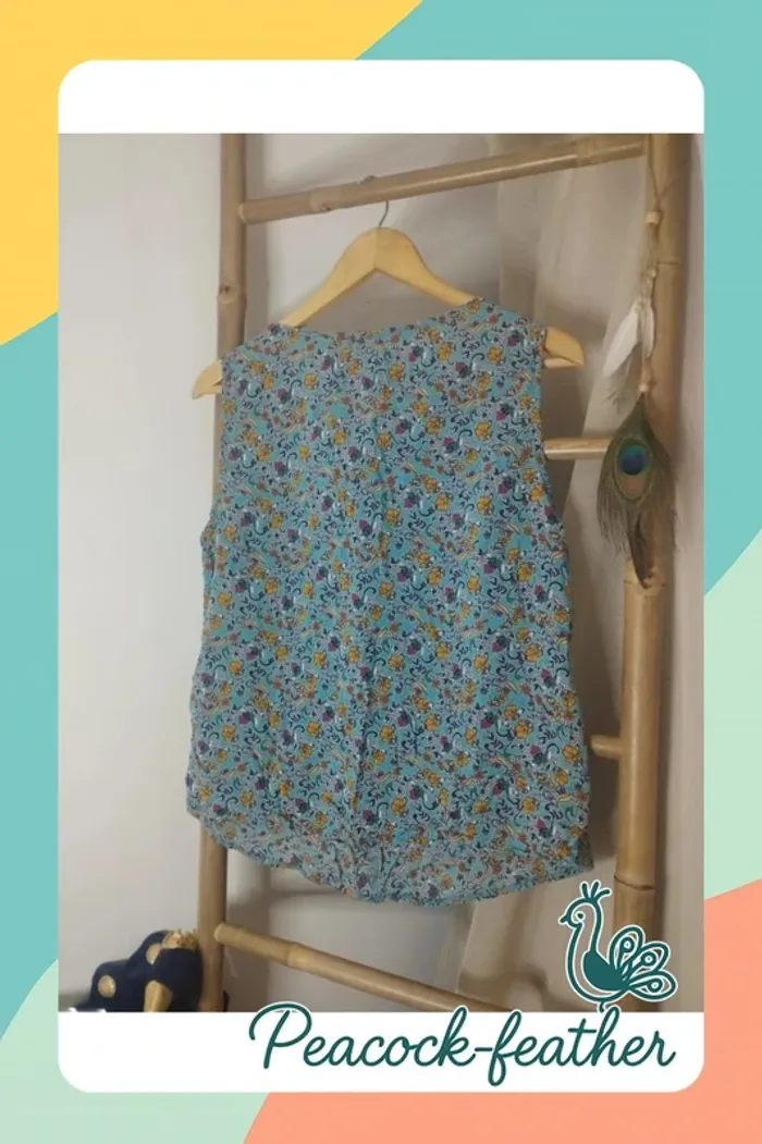 Débardeur bleu fleuri 44 - photo numéro 3