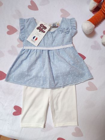 Ensemble bébé fille Bleu ciel - 9 mois - Neuf avec étiquette - P'tit Môme