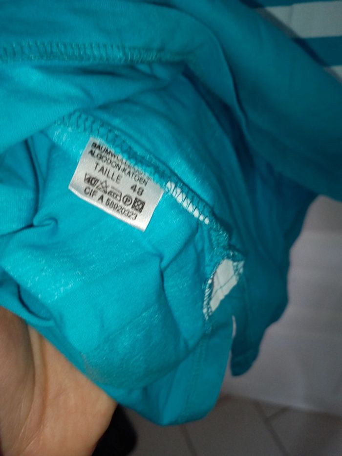 Joli t-shirt tunique taille 48 coloris turquoise en coton - photo numéro 4