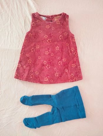 * Ensemble robe rouge motif fleur orange + collant T6M Baby TCF