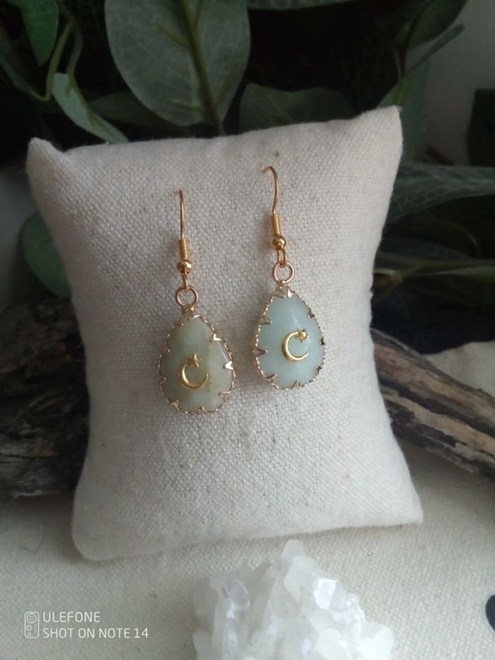 Boucles d'oreilles pierres amazonite naturelles - photo numéro 2